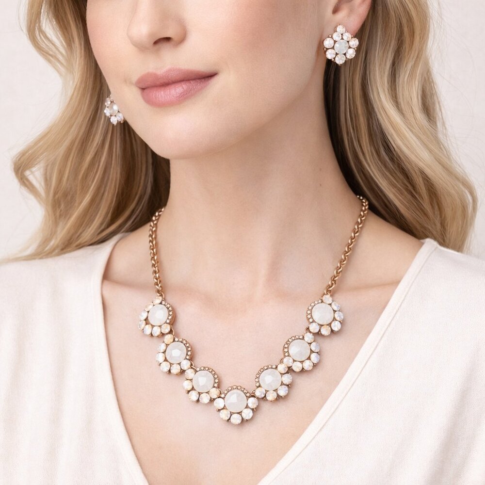 White Opal & Pearl Necklace & Earring Set